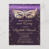 Masquerade Gold Diamonds Paars Sweet 16 Uitnodiging Briefkaart (Voorkant)