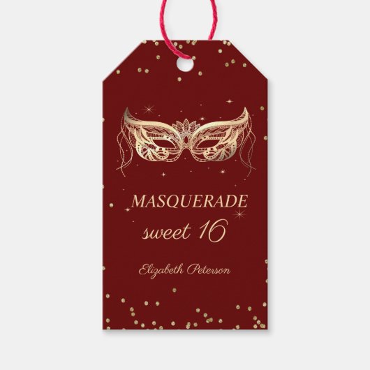 Masquerade Gold Diamonds Red Sweet 16 Cadeaulabel (Voorkant)