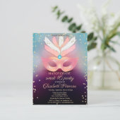 Masquerade Gold Diamonds, Roze Masque Sweet 16 Uitnodiging Briefkaart (Staand voorkant)