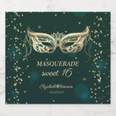 Masquerade Gold Diamonds Stars Green Sweet 16 Sparkling Wijnetiket (Enkel label)
