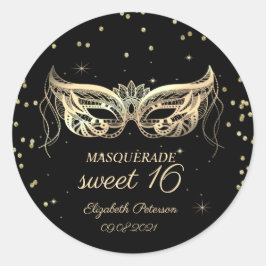 Masquerade Gold Diamonds Sweet 16 Ronde Sticker
