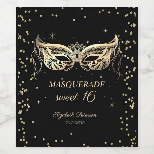 Masquerade Gold Diamonds Sweet 16 Wijn Etiket (Enkel label)