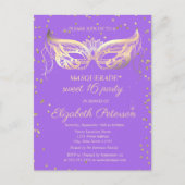 Masquerade Gold Diamonds Violet Sweet 16 Uitnodiging Briefkaart (Voorkant)