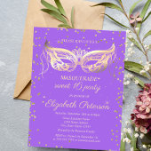 Masquerade Gold Diamonds Violet Sweet 16 Uitnodiging Briefkaart