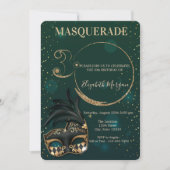 Masquerade Gold Glitter Green 30th Birthday Kaart (Voorkant)