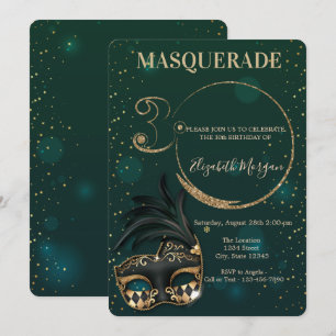 Masquerade Gold Glitter Green 30th Birthday Kaart