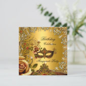 Masquerade Gold Mask Birthday Party Kaart (Staand voorkant)