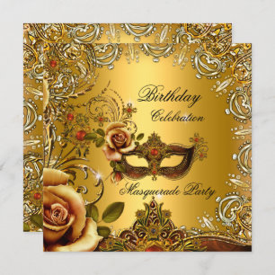 Masquerade Gold Mask Birthday Party Kaart
