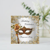 Masquerade Gold Mask Birthday Party Kaart (Staand voorkant)