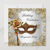 Masquerade Gold Mask Birthday Party Kaart (Voorkant)