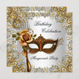 Masquerade Gold Mask Birthday Party Kaart