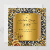 Masquerade Gold Mask Glitter Black Birthday Party Kaart (Achterkant)