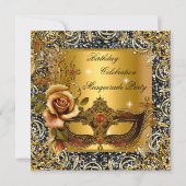 Masquerade Gold Mask Glitter Black Birthday Party Kaart (Voorkant)