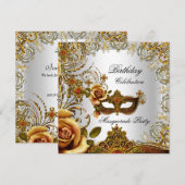 Masquerade Gold Mask Silver Birthday Party Kaart (Voorkant / Achterkant)