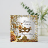 Masquerade Gold Mask Silver Birthday Party Kaart (Staand voorkant)
