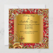 Masquerade Gold Masker Glitter Red Birthday Party Kaart (Achterkant)