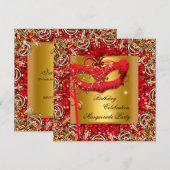 Masquerade Gold Masker Glitter Red Birthday Party  Kaart (Voorkant / Achterkant)