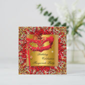 Masquerade Gold Masker Glitter Red Birthday Party  Kaart (Staand voorkant)