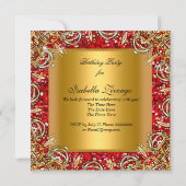 Masquerade Gold Masker Glitter Red Birthday Party  Kaart (Achterkant)