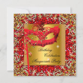 Masquerade Gold Masker Glitter Red Birthday Party  Kaart (Voorkant)
