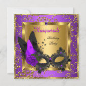 Masquerade Gold Paars Black Birthday Party Kaart (Voorkant)