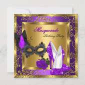 Masquerade Gold Paars Black Glitter High Heels Kaart (Voorkant)