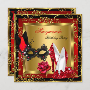 Masquerade Gold Red Black Glitter-masker op hoge h Kaart