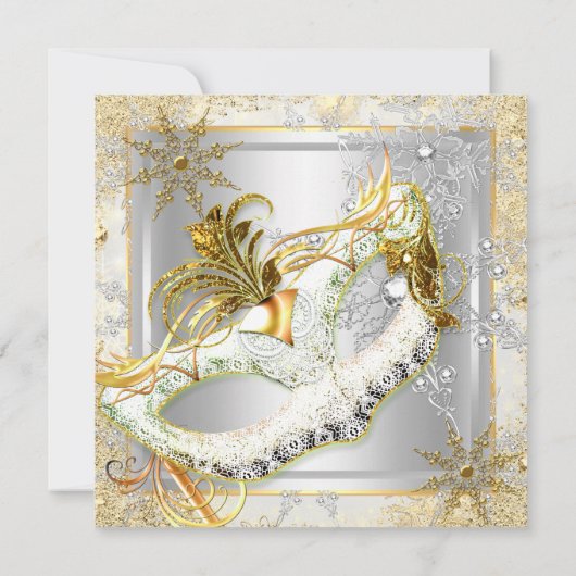 Masquerade Gold Silver Snowflakes Maskerpartij 2 Kaart (Achterkant)