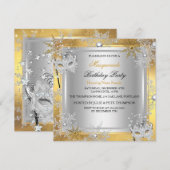 Masquerade Gold Snowflakes Silver Mask Party 3 Kaart (Voorkant / Achterkant)