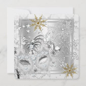 Masquerade Gold Snowflakes Silver Mask Party Kaart (Achterkant)