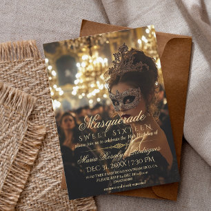 Masquerade goud chic Quinceanera Foto Kaart