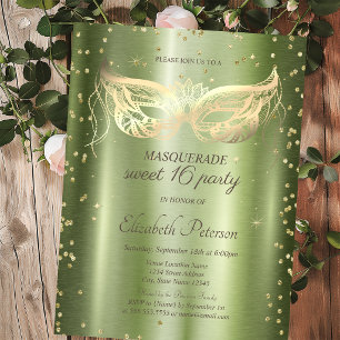 Masquerade Goud Diamanten Groen Metaalachtig Sweet Uitnodiging Briefkaart