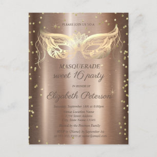 Masquerade Goud Diamanten Koper Sweet 16 Uitnodiging Briefkaart