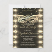 Masquerade Goud Diamanten Lichten Sweet 16 Kaart (Voorkant)