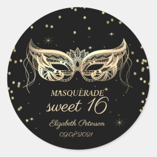 Masquerade Goud Diamanten Sweet 16 Ronde Sticker