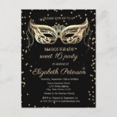 Masquerade Goud Diamanten Sweet 16 Uitnodiging Briefkaart (Voorkant)