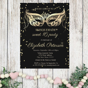 Masquerade Goud Diamanten Sweet 16 Uitnodiging Briefkaart