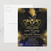 Masquerade Goud Glanzend Zoet 16 Uitnodiging Briefkaart (Voorkant / Achterkant)
