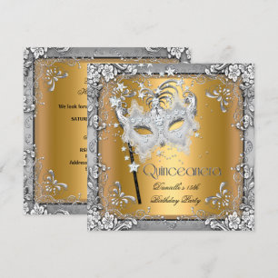 Masquerade Goud Zilver Quinceanera 15de Feest Kaart