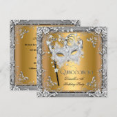 Masquerade Goud Zilver Quinceanera 15e Partij Kaart (Voorkant / Achterkant)
