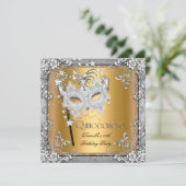 Masquerade Goud Zilver Quinceanera 15e Partij Kaart (Staand voorkant)