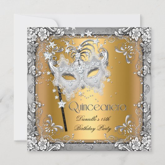 Masquerade Goud Zilver Quinceanera 15e Partij Kaart (Voorkant)