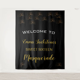 Masquerade Goud Zwart Sweet 16 15 Verjaardag  Wandkleed