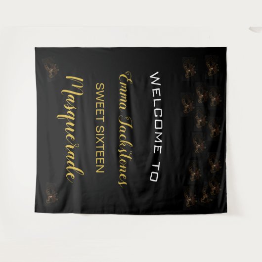 Masquerade Goud Zwart Zoet 16 15 Verjaardag Wandkleed (Voorkant (horizontaal))