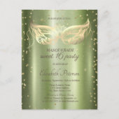 Masquerade Gouden Diamanten Groen Metallic Sweet 1 Uitnodiging Briefkaart (Voorkant)