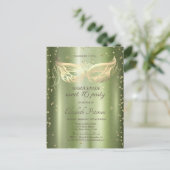 Masquerade Gouden Diamanten Groen Metallic Sweet 1 Uitnodiging Briefkaart (Staand voorkant)