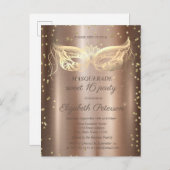 Masquerade Gouden Diamanten Koper Zoet 16 Uitnodiging Briefkaart (Voorkant / Achterkant)