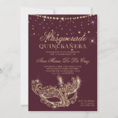 Masquerade goudglitter-rubbendrukbruine quinceaner kaart (Voorkant)