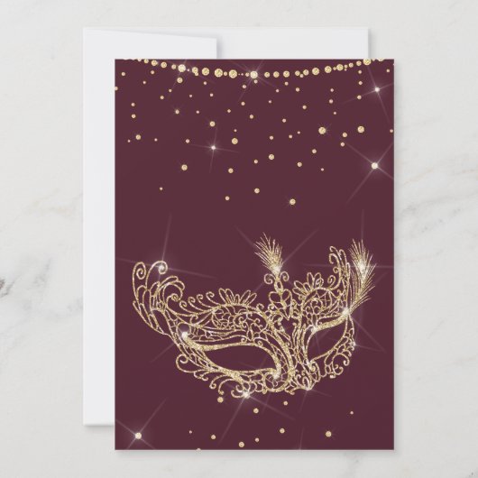 Masquerade goudglitter-rubbendrukbruine quinceaner kaart (Achterkant)