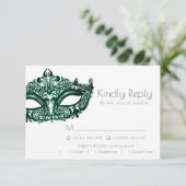 Masquerade Green Mask | Optie Donkere Emerald Entr RSVP Kaartje (Staand voorkant)